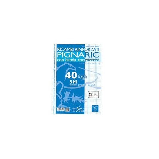 Ricambi forati rinforzati Pignaric - A4 - quadretto 5mm - 40 fogli - 80gr - Pigna