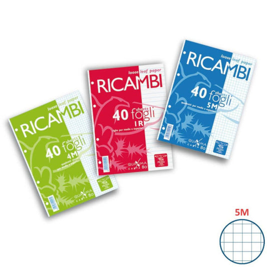 Ricambi per quaderni Maxima Pigna a 4 fori 80 g/m² A5 5mm Conf. 40 fogli - 00629045M