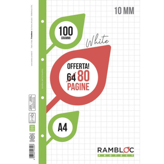 Ricambio quaderni ad anelli Rambloc formato A4 -32 ff +8 ff 10 mm 90524320