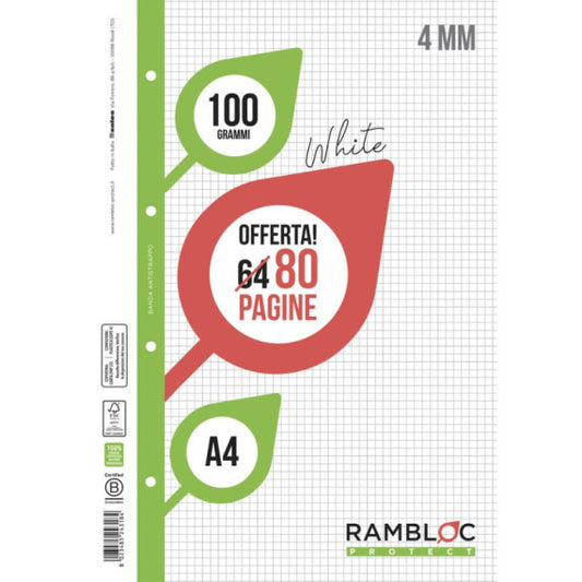 Ricambio quaderni ad anelli Rambloc formato A4 -32 ff +8 ff 4 mm 90524318
