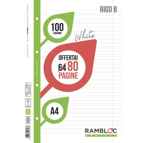 Ricambio quaderni ad anelli Rambloc formato A4 -32 ff +8 ff B 90524323