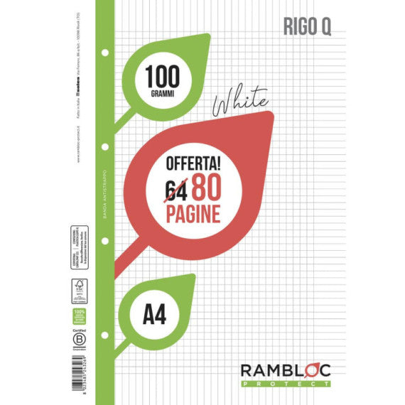 Ricambio quaderni ad anelli Rambloc formato A4 -32 ff +8 ff rigo Q 90524326
