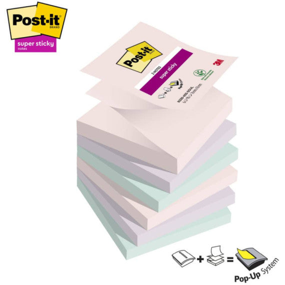 Ricariche di foglietti Post-it® Super Sticky Z-Notes Soulful - conf. 6 blocchetti 90 ff 76x76 mm R330-6SS-SOUL