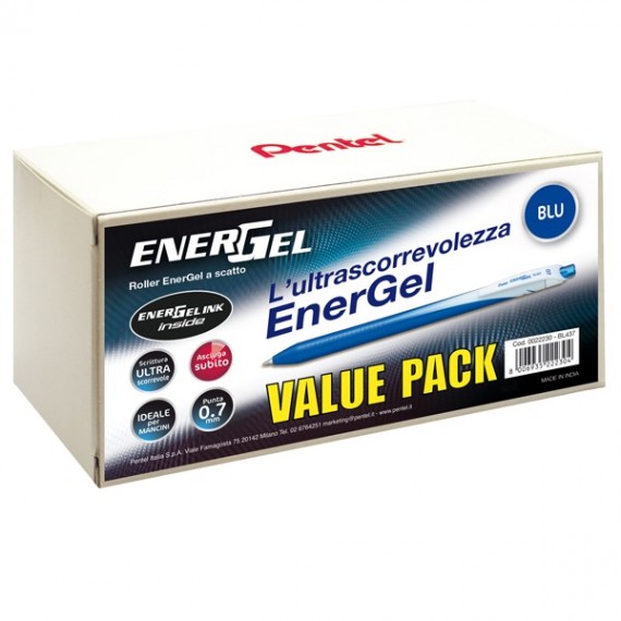 Roller a scatto Energel Slim - punta 0,7 mm - blu - value pack 20+4 pezzi