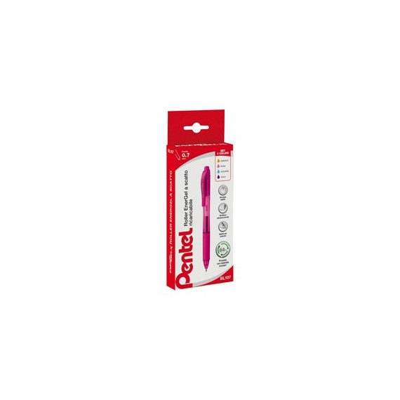 Roller a scatto Energel X BL 107  - punta 0,7mm - astuccio 4 colori assortiti - Pentel