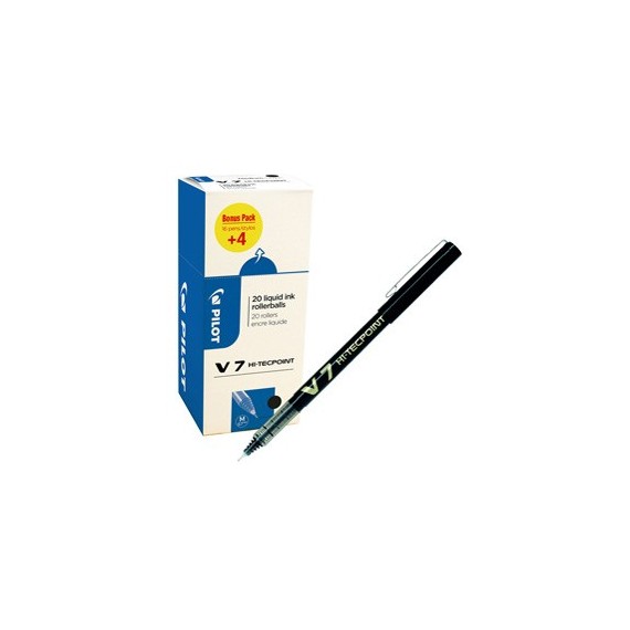Roller con cappuccio Hi Tecpoint V7  - punta 0,7mm - nero  - Pilot - conf. 16 + 4 pezzi