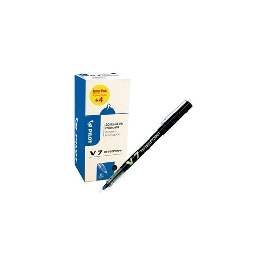 Roller con cappuccio Hi Tecpoint V7  - punta 0,7mm - nero  - Pilot - conf. 16 + 4 pezzi