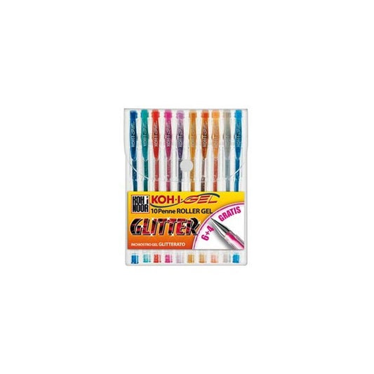Roller gel colorati - colori glitter - Koh I Noor - astuccio 10 roller