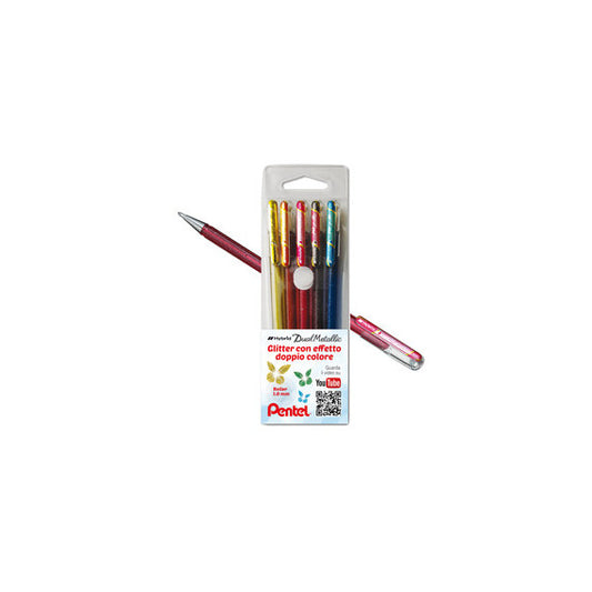 Roller gel Hybrid Dual Metallic - punta 1,0mm - 5 colori assorititi  - Pentel - astuccio 5 roller