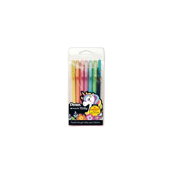 Roller gel Hybrid Milky - punta 0,8 mm - colori assortiti pastel - Pentel - astuccio 6 + 1 pezzi