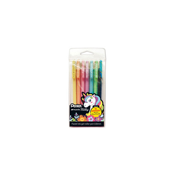 Roller gel Hybrid Milky - punta 0,8 mm - colori assortiti pastel - Pentel - astuccio 6 + 1 pezzi