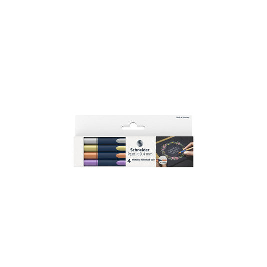 Roller Metallic 050 - tratto 0,4 mm - colori metallici assortiti - Schneider - astuccio 4 pezzi