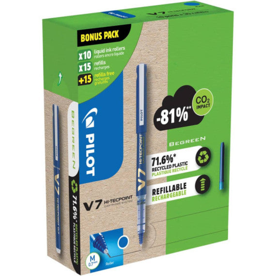 Roller Pilot Hi-Techpoint V7 Begreen 0,7 mm blu Green Pack 10 penne + 30 refill (15 omaggio) - 000028