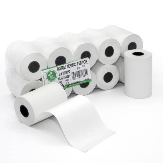 Rotoli POS Rotolificio Pugliese BPA Free Exclusive carta termica 57 mm x 20 m 48 g/m² f. 12 mm - cf. 10 pz - 5720-D40P