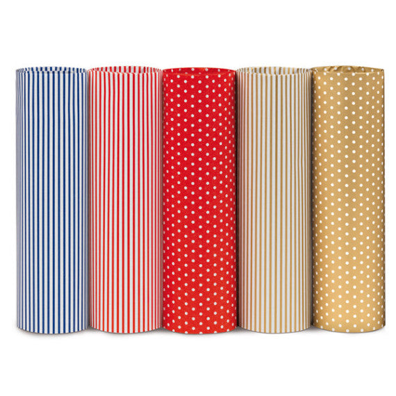 Rotolo carta regalo - 2 m x 70 cm - fantasie righe e pois - Rex Sadoch - espositore 50 pezzi