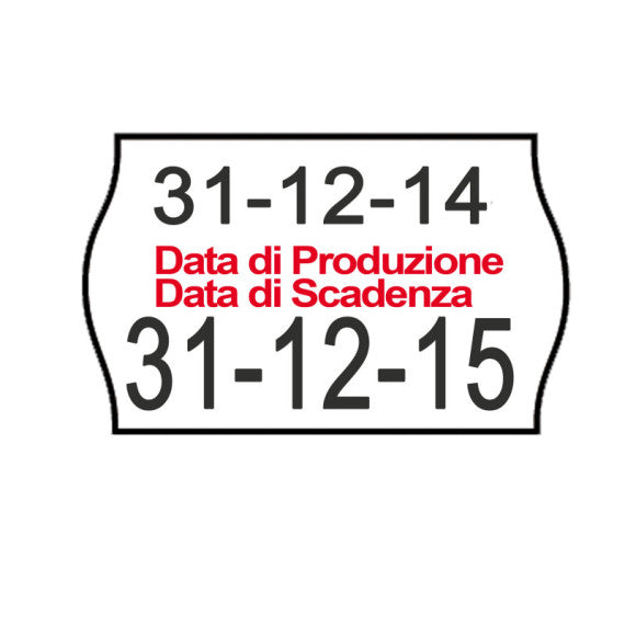 Rotolo da 1000 etichette a onda per Printex Smart 16/2616 - DATA PRODUZIONE / DATA SCADENZA - 26x16 mm - adesivo permane