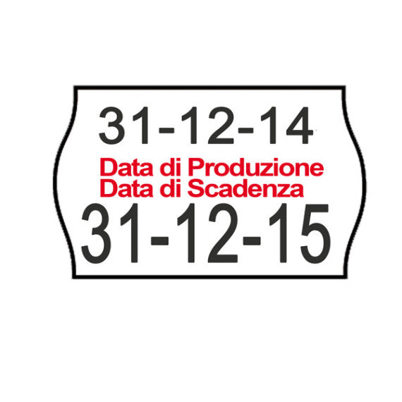 Rotolo da 1000 etichette a onda per Printex Smart 16/2616 - DATA PRODUZIONE / DATA SCADENZA - 26x16 mm - adesivo permane