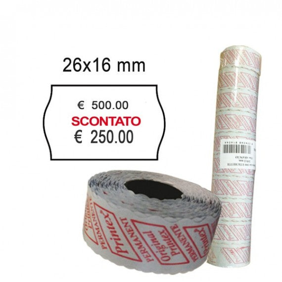 Rotolo da 1000 etichette a onda per Printex Smart 16/2616 - SCONTATO - 26x16 mm - adesivo permanente - bianco - Printex