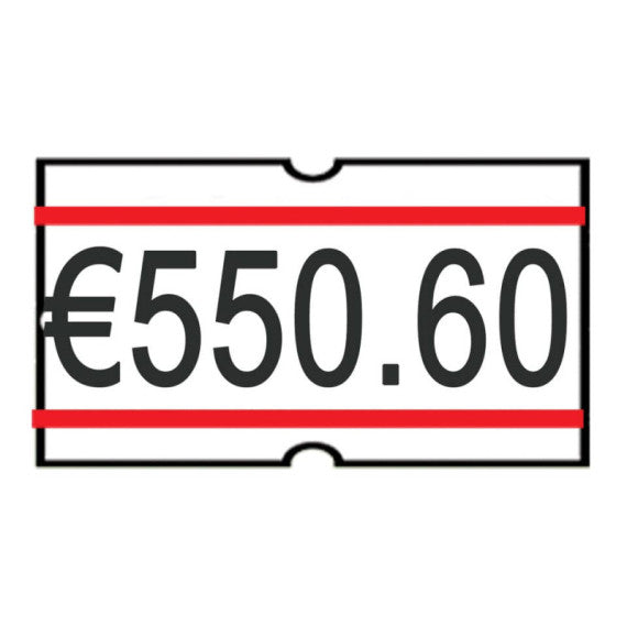 Rotolo da 1000 etichette per prezzatrice Printex rettangolari 21x12 mm bianco/rosso removibili conf. 10 rotoli