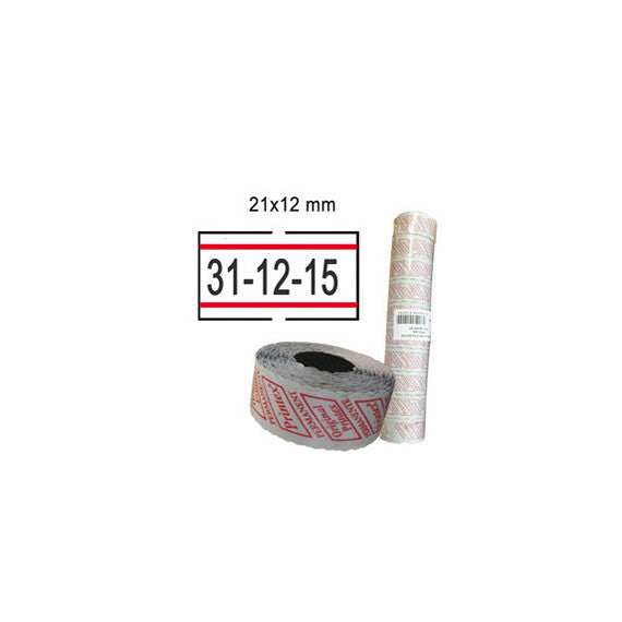 Rotolo da 1000 etichette per Printex Smart - 21x12 mm - adesivo permanente - bianco con righe rosse - Pack 10 rotoli