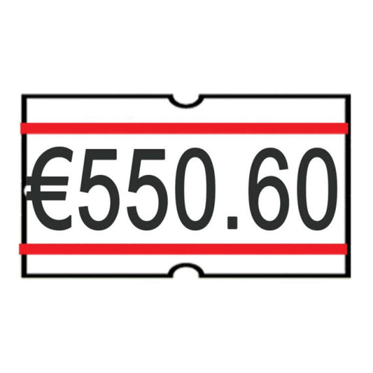 Rotolo da 1200 etichette per prezzatrice Printex rettangolari 21x12 mm bianco/rosso permanenti conf. 10 rotoli