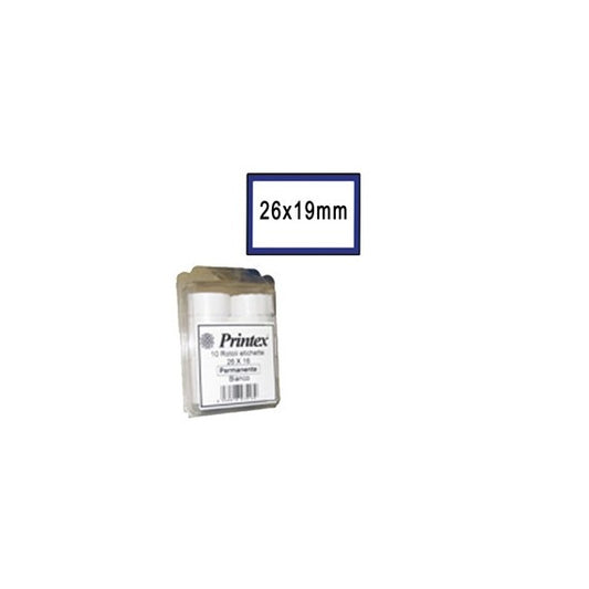 Rotolo da 600 etichette per Printex Z 17 - 26x19 mm - adesivo removibile - bianco - cornice blu - Printex - pack 10 roto