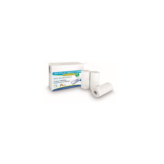 Rotolo per POS e carte di credito - carta termica BPA free - 57 mm x 7 mt - 55 g/m² - diametro esterno 25 mm - senza an