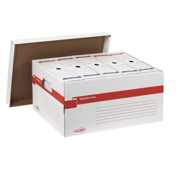 Scatola archivio Memory X File - con coperchio - dorso 27,5 cm - 37x27x52 cm - bianco - Sei Rota