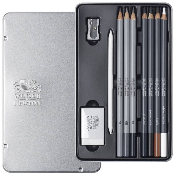 Scatola in metallo 10 matite da schizzo assortite Winsor&Newton nero 0490010