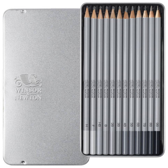 Scatola in metallo da 12 matite in grafite - durezze assortite Winsor&Newton nero - 0490007