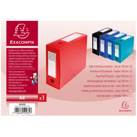 Scatola per archivio box - con bottone - 25x33 cm - dorso 10 cm - rosso - Exacompta