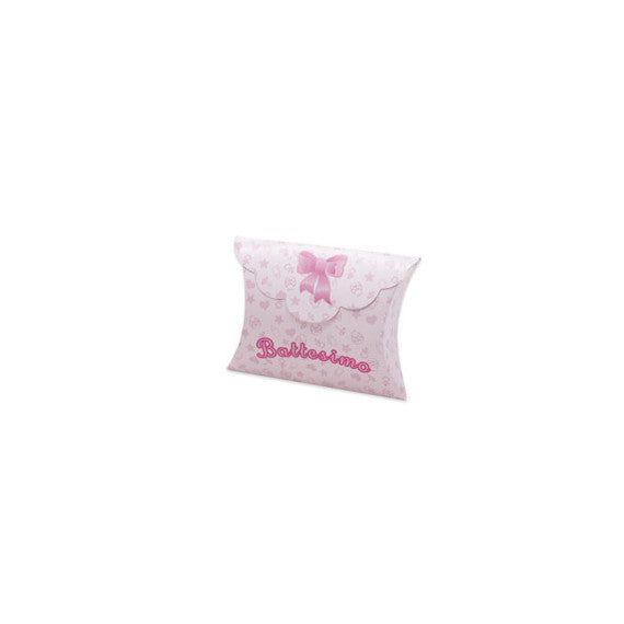 Scatolina portaconfetti - Battesimo baby - carta - 10 x 8 x 3 cm - rosa - Big Party - conf.25 pezzi
