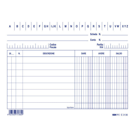 Schede dare/avere/saldo - 10,5 x 10,5 cm - blu - Edipro - conf. 100 pezzi