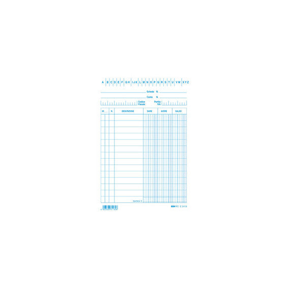 Schede dare/avere/saldo -  15 x 10,5 cm - blu - Edipro - conf. 100 pezzi