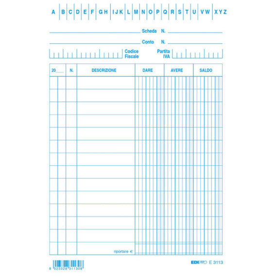 Schede dare/avere/saldo -  15 x 10,5 cm - blu - Edipro - conf. 100 pezzi
