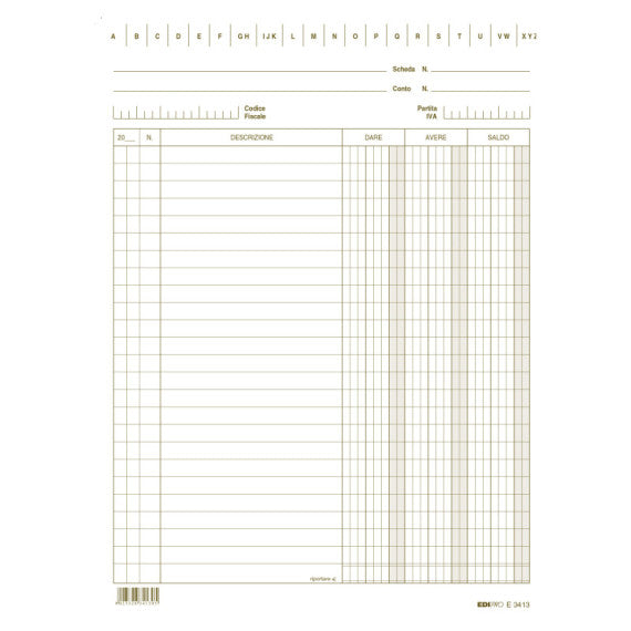Schede dare/avere/saldo - 24 x 17 cm - verde - Edipro - conf. 100 pezzi