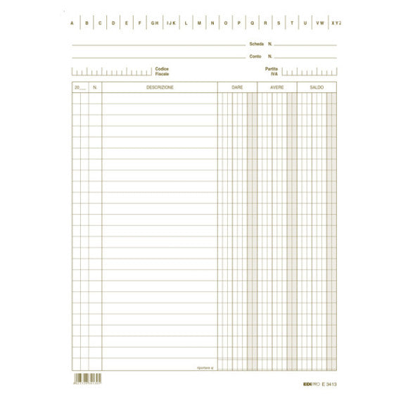 Schede dare/avere/saldo - 24 x 17 cm - verde - Edipro - conf. 100 pezzi