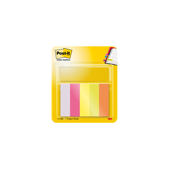 Segnapagina Post it® in carta - 670-5 - 15 x 50 mm - 5 colori Neon - Post it® - conf. 500 pezzi