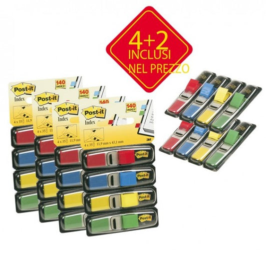 Segnapagina Post it® Index Mini - 683-6 - 4 colori classici - Value Pack 4+2 (blister da 140 segnapagina ciascuno) - Po