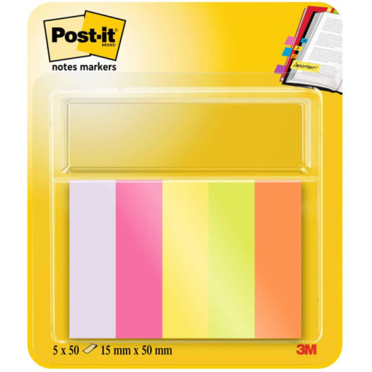 Segnapagina removibili in carta Post-it® Notes Markers neon assortiti 5 blocchetti da 100 fogli - 670-5
