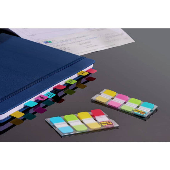 Segnapagina removibili Post-it® Index Strong Mini con dispenser - 4 blocchetti da 10 ff - turchese-lime-giallo-rosso