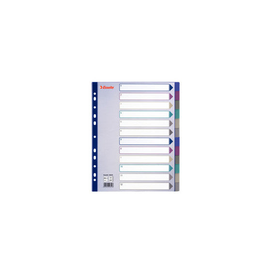 Separatore - 12 tasti - PP traslucido - A4 maxi - 24,5x29,7 cm - multicolore - Esselte
