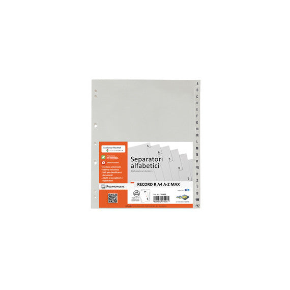 Separatore alfabetico A/Z Record R - PPL - 24,5 x 30 cm - A4 maxi - grigio - Sei Rota