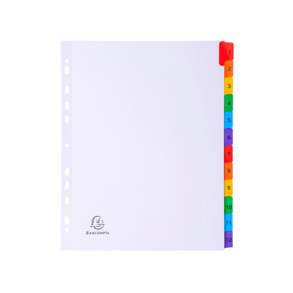 Separatore numerico 1/12 - cartoncino bianco 160 gr - tasti colorati - A4 maxi - Exacompta