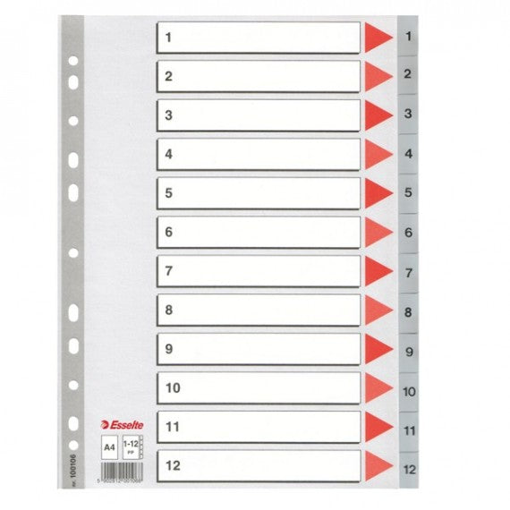 Separatore numerico 1/12 - PPL - A4 - 22,5x29,7 cm - grigio -Esselte
