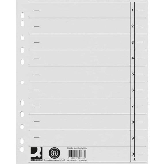 Separatore per archivio con perforazione universale Q-Connect 24x30 cm 230 g/m² bianco  conf. da 100 - KF02785