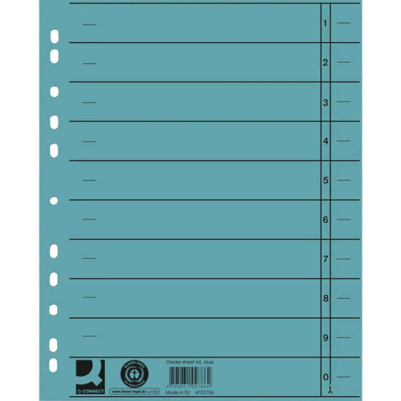 Separatore per archivio con perforazione universale Q-Connect 24x30 cm 230 g/m² blu  conf. da 100 - KF02786
