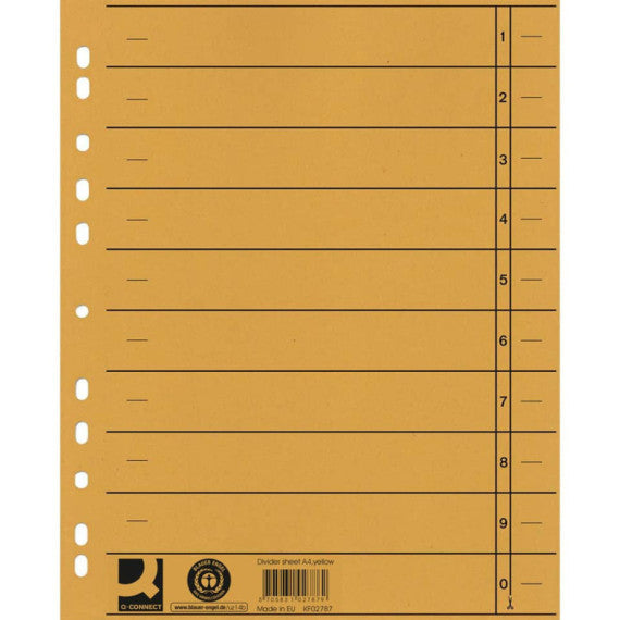 Separatore per archivio con perforazione universale Q-Connect 24x30 cm 230 g/m² giallo  conf. da 100 - KF02787