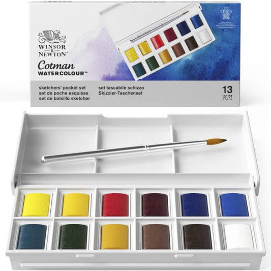 Set acquerelli Sketchers Cotman 12 1/2 godet + pennello Winsor&Newton colori assortiti - 0390640