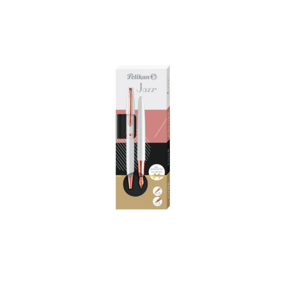 Set penna stilografica e sfera Pelikan Jazz® Noble Elegance blu in cofanetto regalo fusto bianco perla e rosa 821865